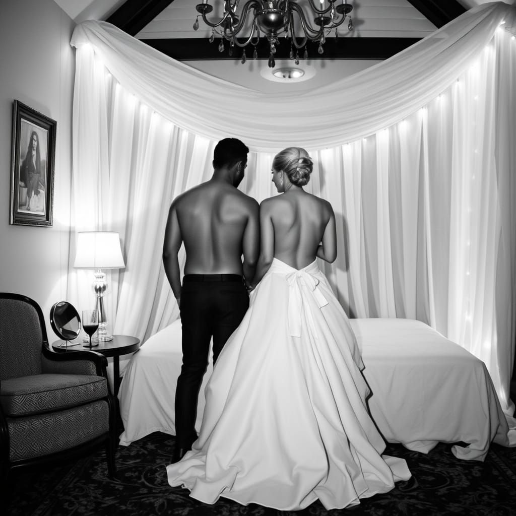 Romantic Nude Couple on Wedding Night