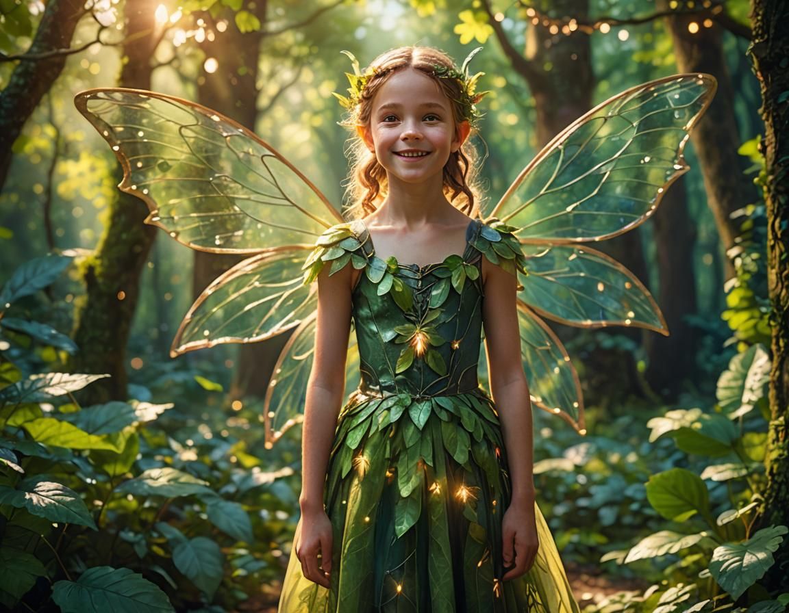 Smiling Fairy Child in Lush Forest, 3D Render