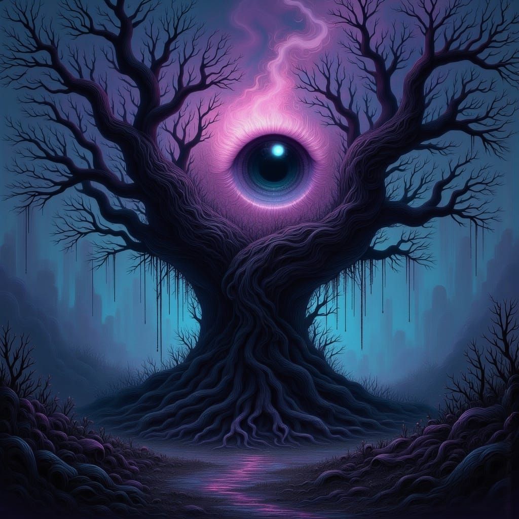 <lora:Ultra Cute Flux:1.0> Smoke stack lightning creep up black slowly joojoo eyeballn