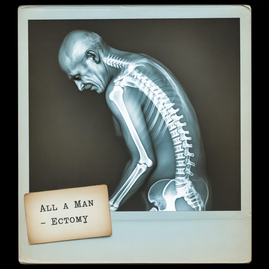 Cyanotype X-Ray of Bent Spine on Vintage Polaroid