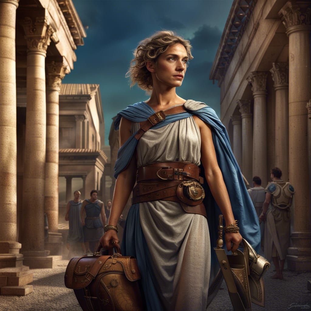 Roman Woman Doctor with Broadsword in Ancient City