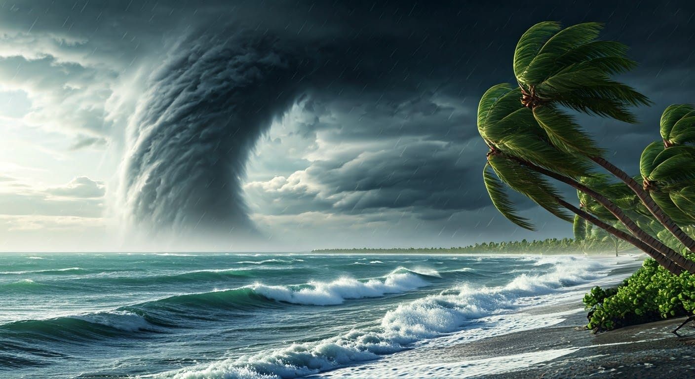 Photorealistic Hurricane Strikes Coastal Region with Giganti...