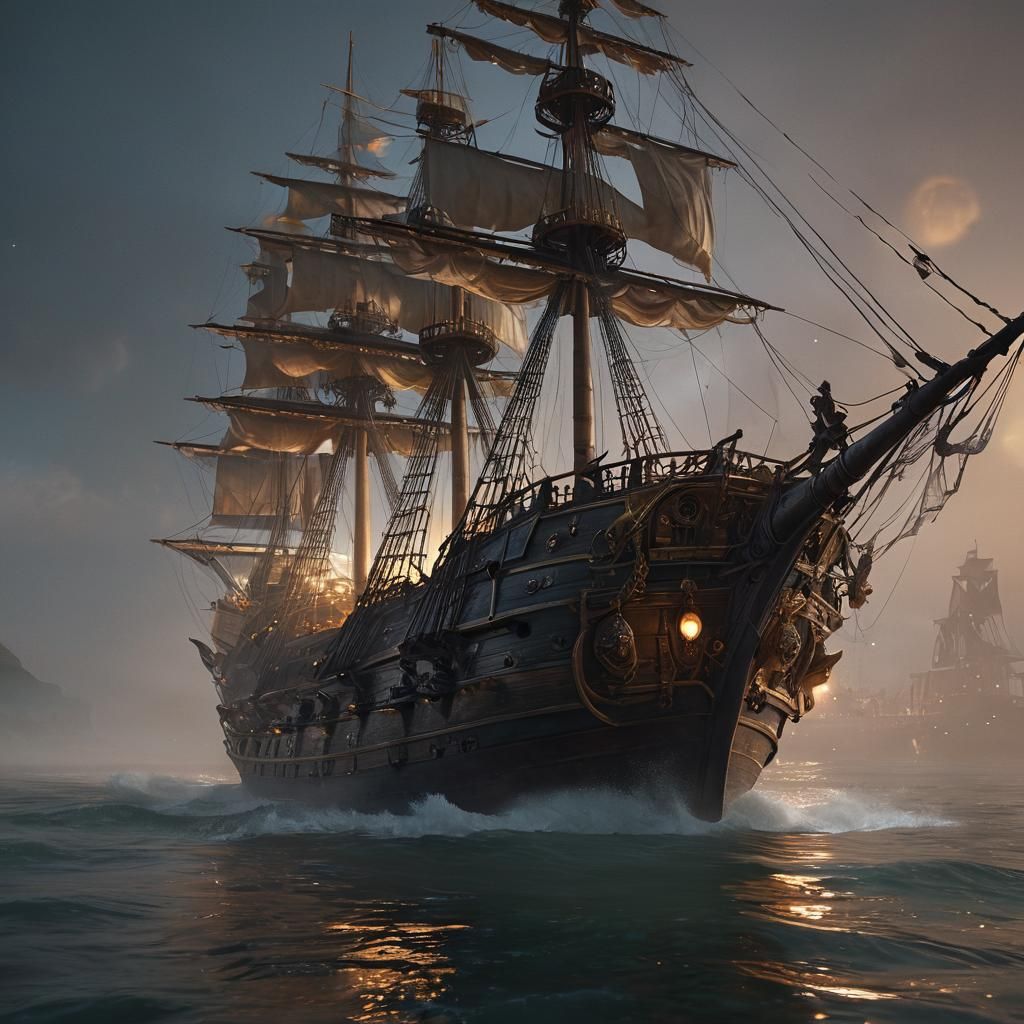 Galleon Ship at Harbour in Fantasy Setting