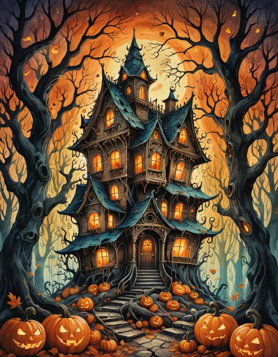 Whimsical Haunted House in Pop Surrealism Style