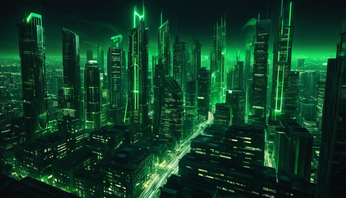 Bio-Engineered Structures in Decaying Cyberpunk Cityscape