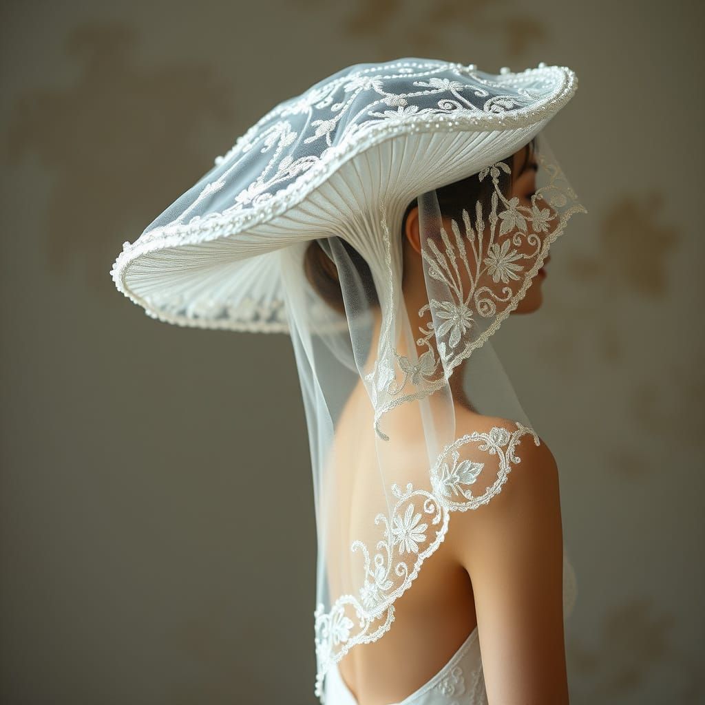 Whimsical Lace Mushroom Bridal Veil in Delicate Beaded Frame...