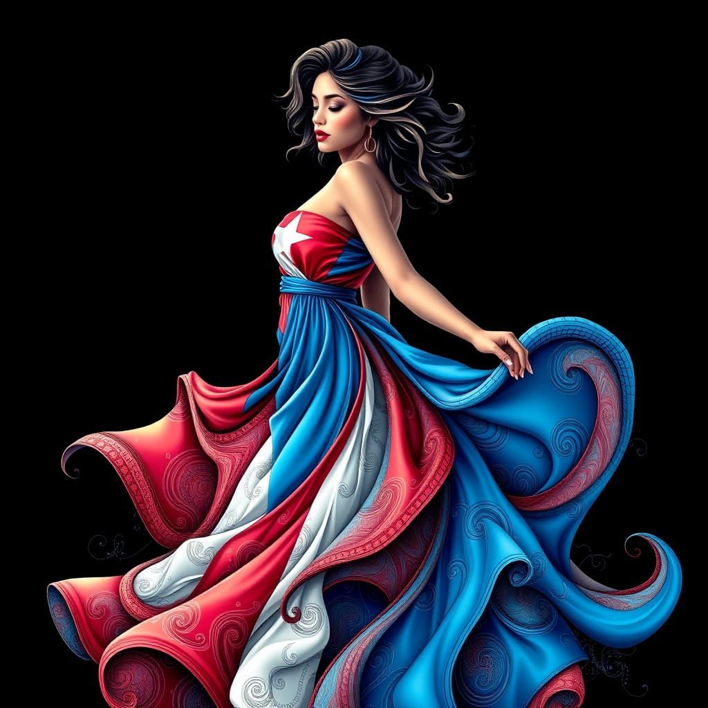 Puerto Rican Woman in Flag Dress Vector Fractal Art