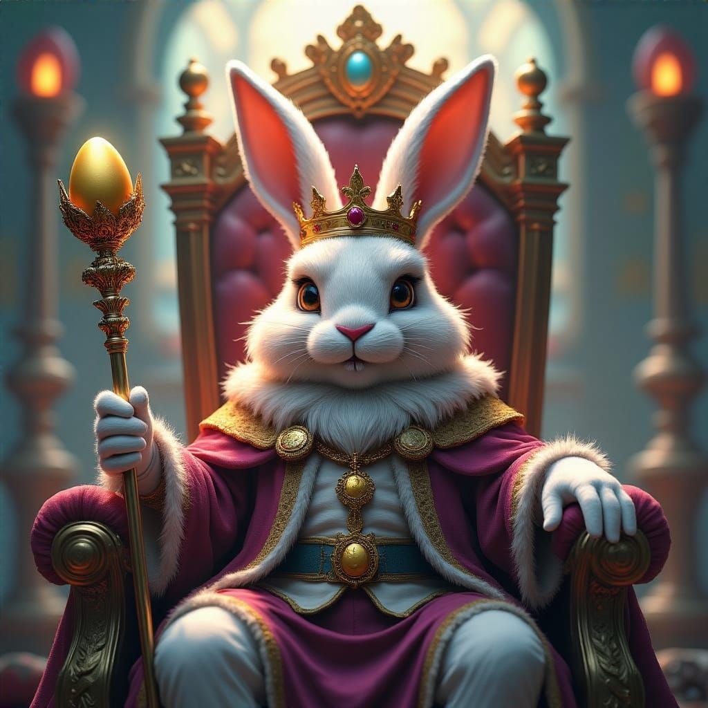 Regal Easter Bunny King Reigns Supreme in Fantasy Throne Roo...