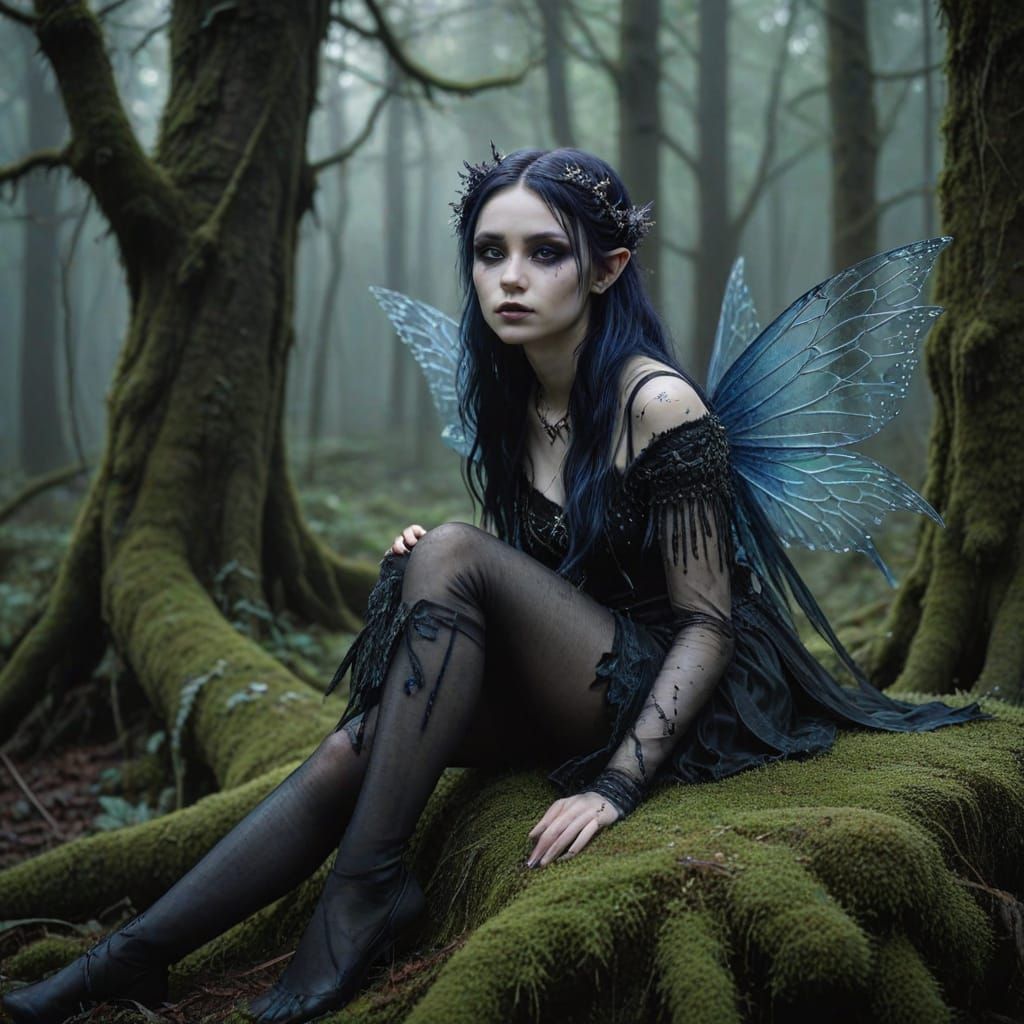 Ethereal Dark Fantasy Fairy in Mysterious Forest