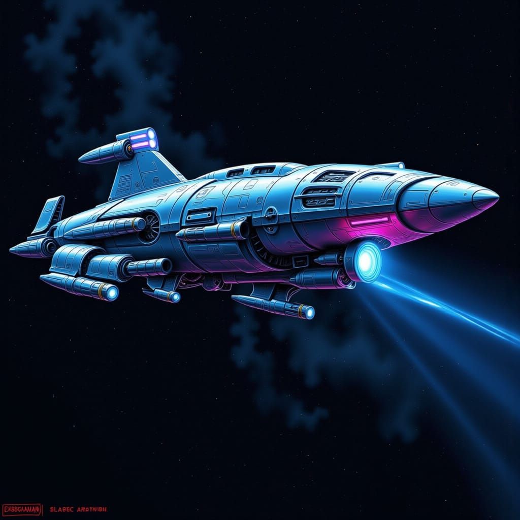 Sleek Alien Spaceship with Neon Accents in Retro-Futuristic ...