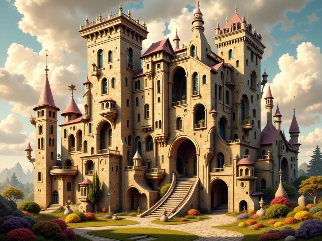 Cubist Medieval Castle in Picasso's Style