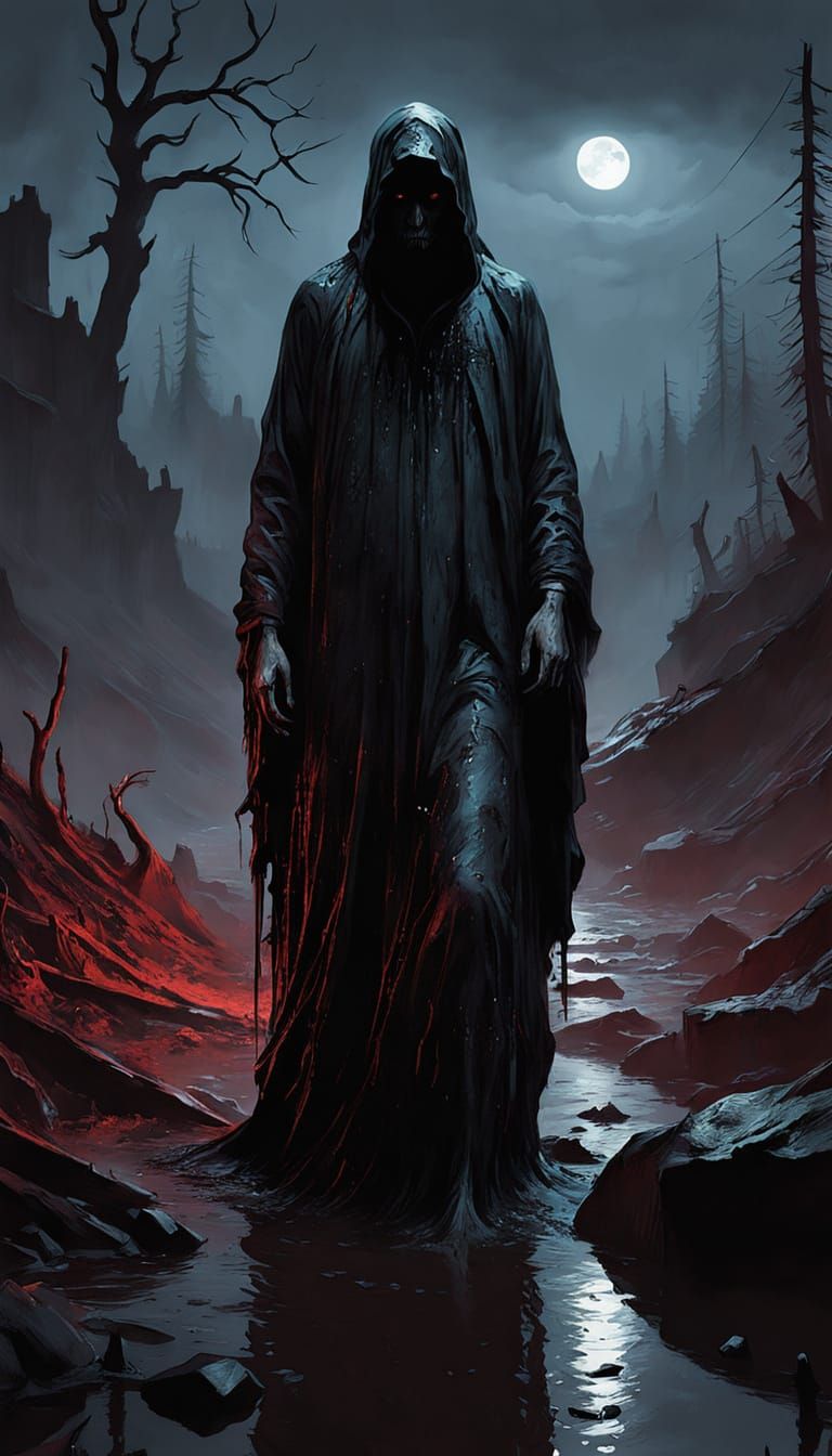 Dark, Foreboding Figure Emerges from Shadows in Cyberpunk-In...