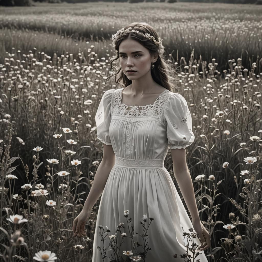 Girl in White Dress, Vintage Photography Style
