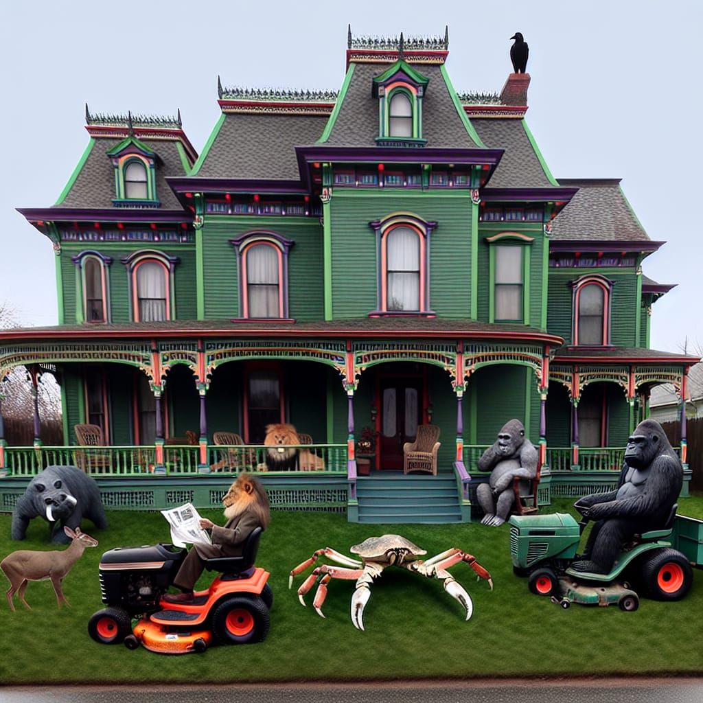 Whimsical Victorian House with Reading Animals