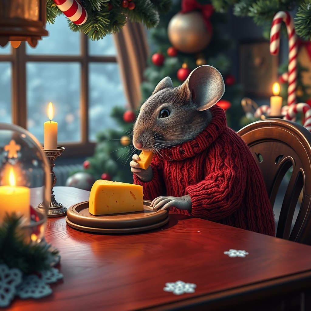 Mouse Dines in a Whimsical Christmas Wonderland