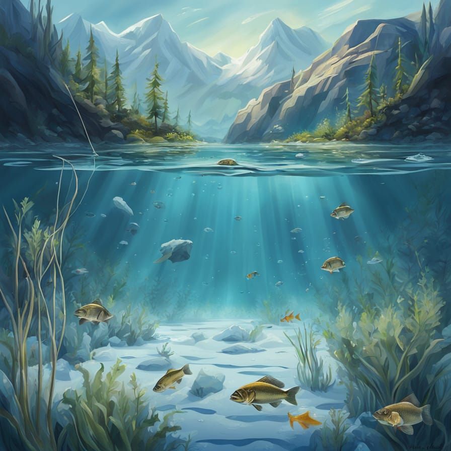 Frozen Lake Underwater Scene in Crystal Clear Waters