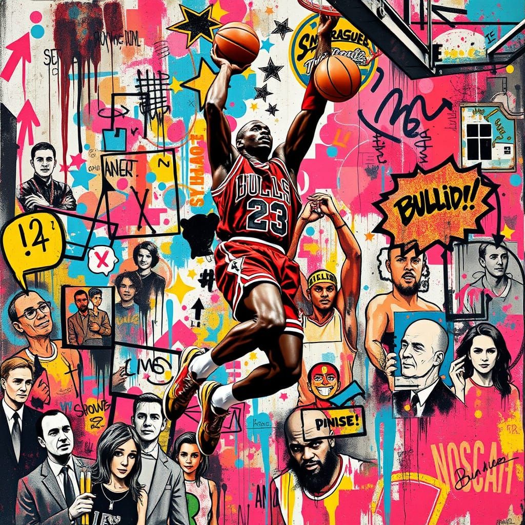 Michael Jordan Slam Dunk in Graffiti Pop Art Style
