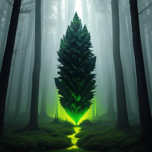 Surreal Crystal Light Form in Eerie Forest