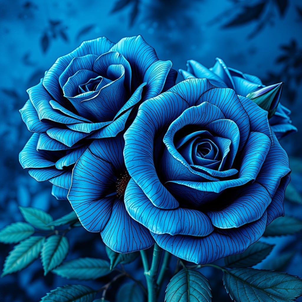 Blue Roses in Cinematic Gouache Style with Fractal Patterns ...