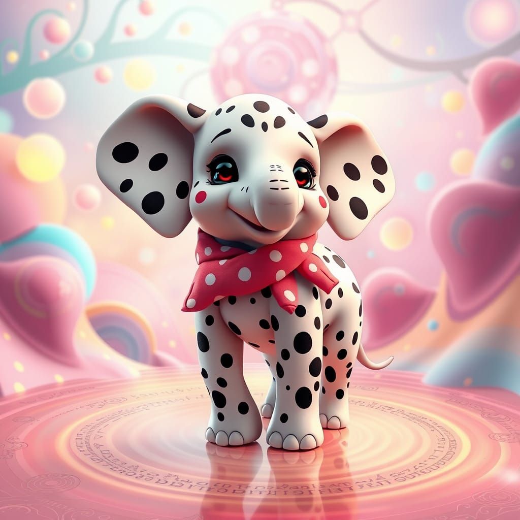 Whimsical Elephant Dalmatian in Dreamy Landscape