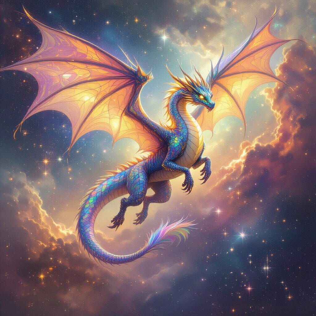Ethereal Dragon Soars Through Starry Nebula