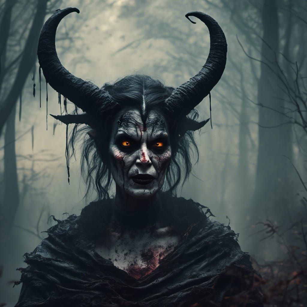 Sinister Devil Woman in Psychedelic Horror Style