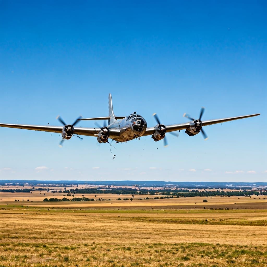 Damaged B-29 Bomber Limps Home After Flak Strike