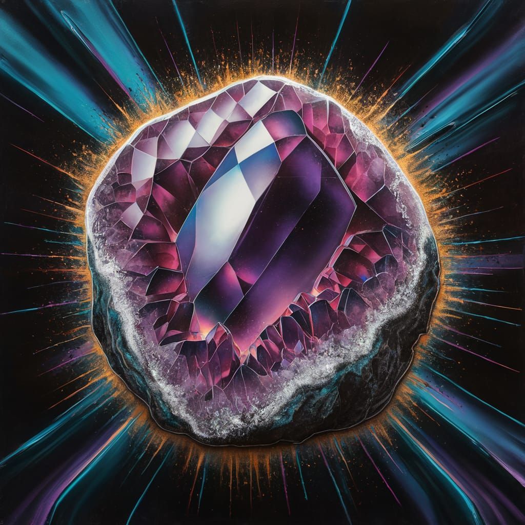 Glowing Amethyst Stone in Graffiti Splash Art