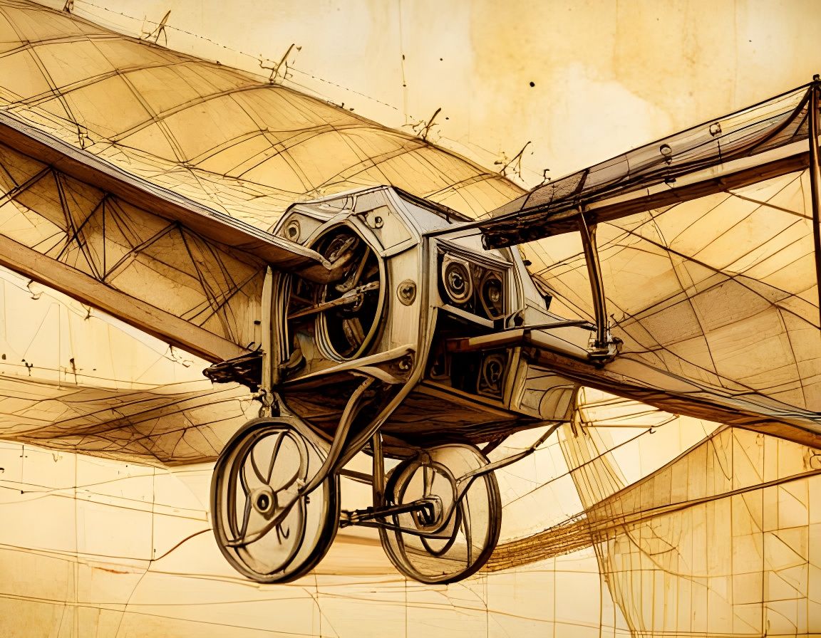 Leonardo da Vinci Flying Machine Blueprint in Sepia
