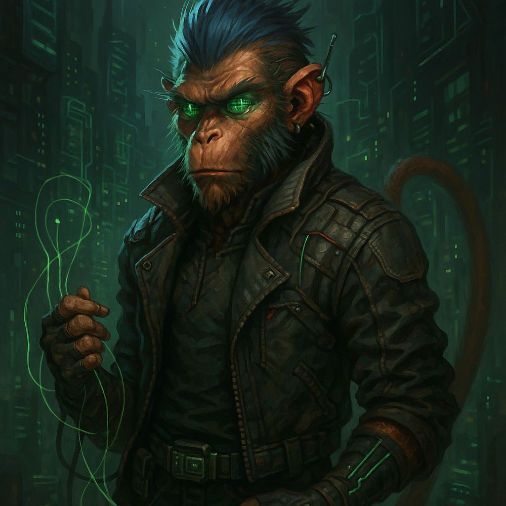 Shadowrun Hanuman Technomancer in Cyberpunk Style