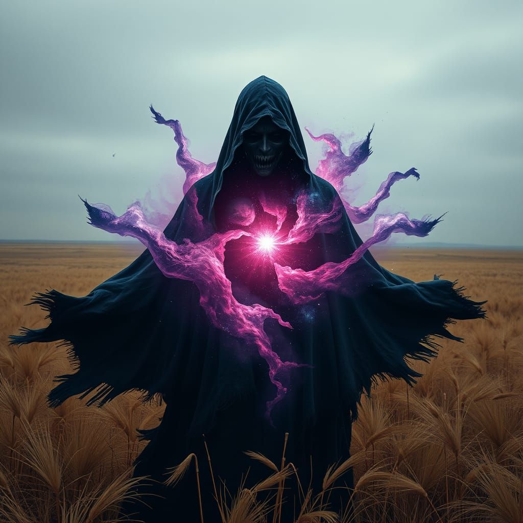 Mysterious Cloaked Figure in Cosmic Landscape