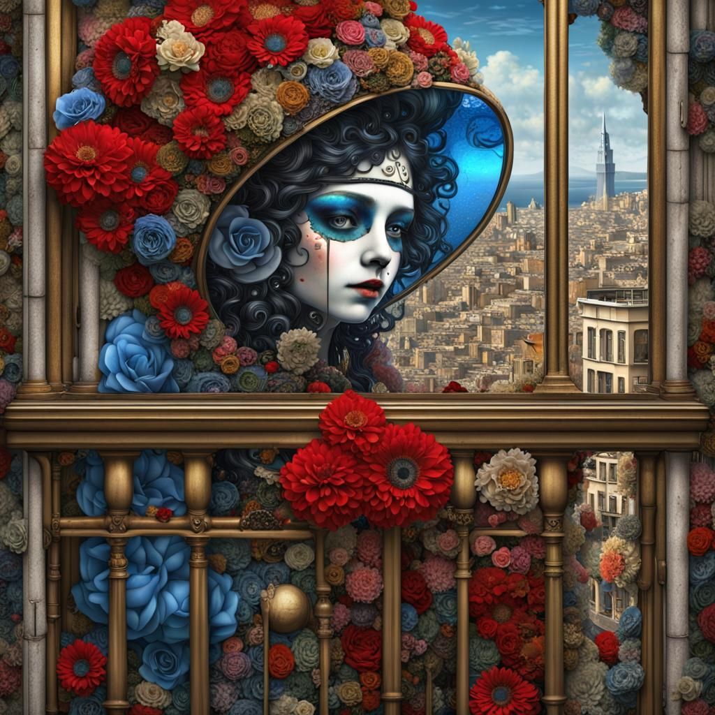 Glass Heart with Flowers in Surreal Style