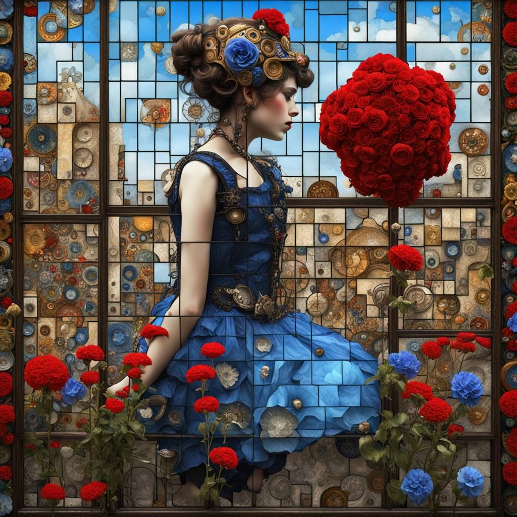 Glass Flower Heart in Steampunk Rococo Style