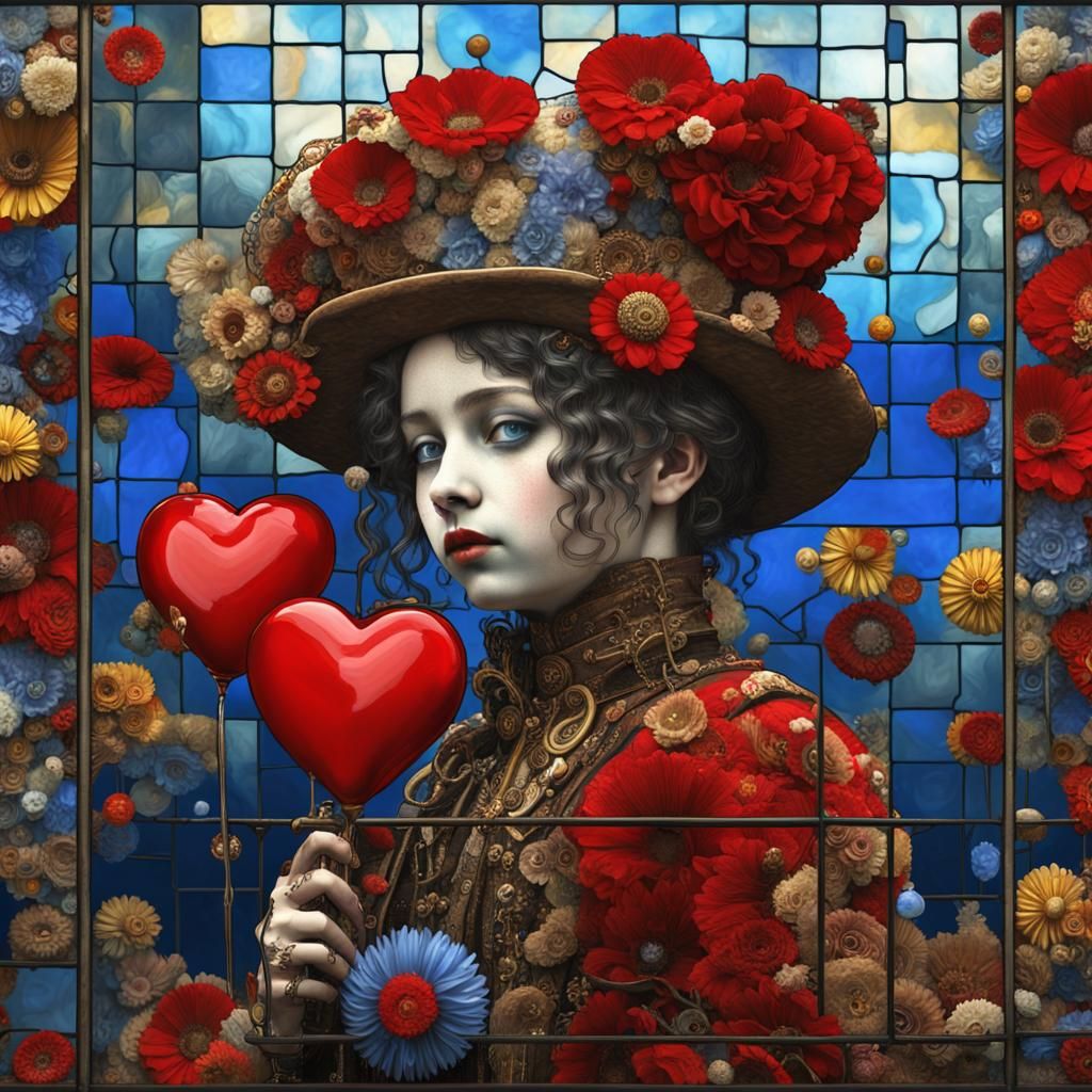 Steampunk Glass Flower Heart in Rococo Kawaii Style