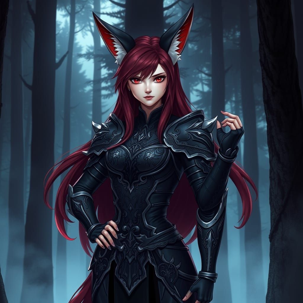 Mystical Warrior Emerges from Misty Forest in Cyberpunk Styl...