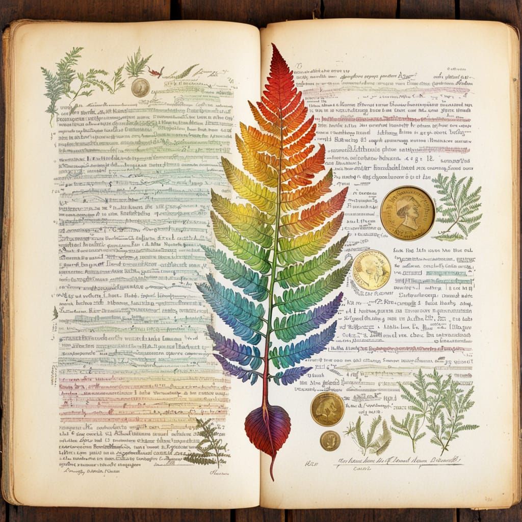 Rainbow Fern in Vintage Botanical Illustration Style