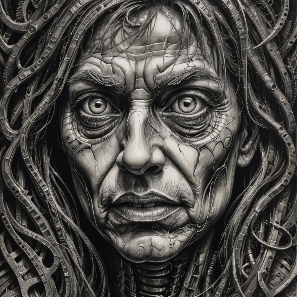 Detailed Charcoal Drawing of a Quirky Face