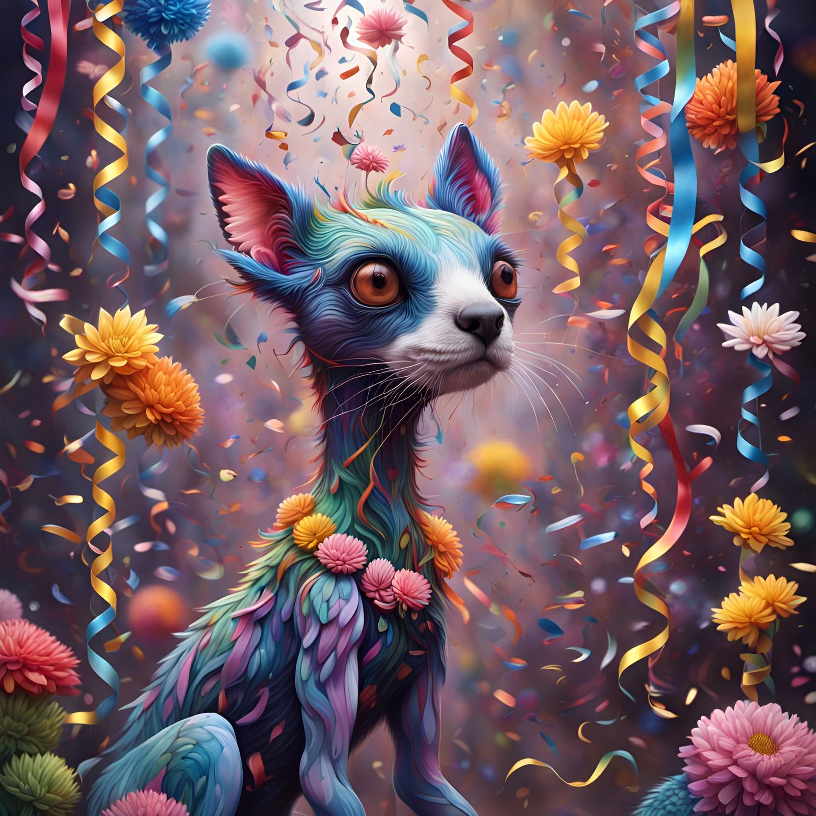 Surreal Confetti Creature in Hyperrealistic Fantasy Art
