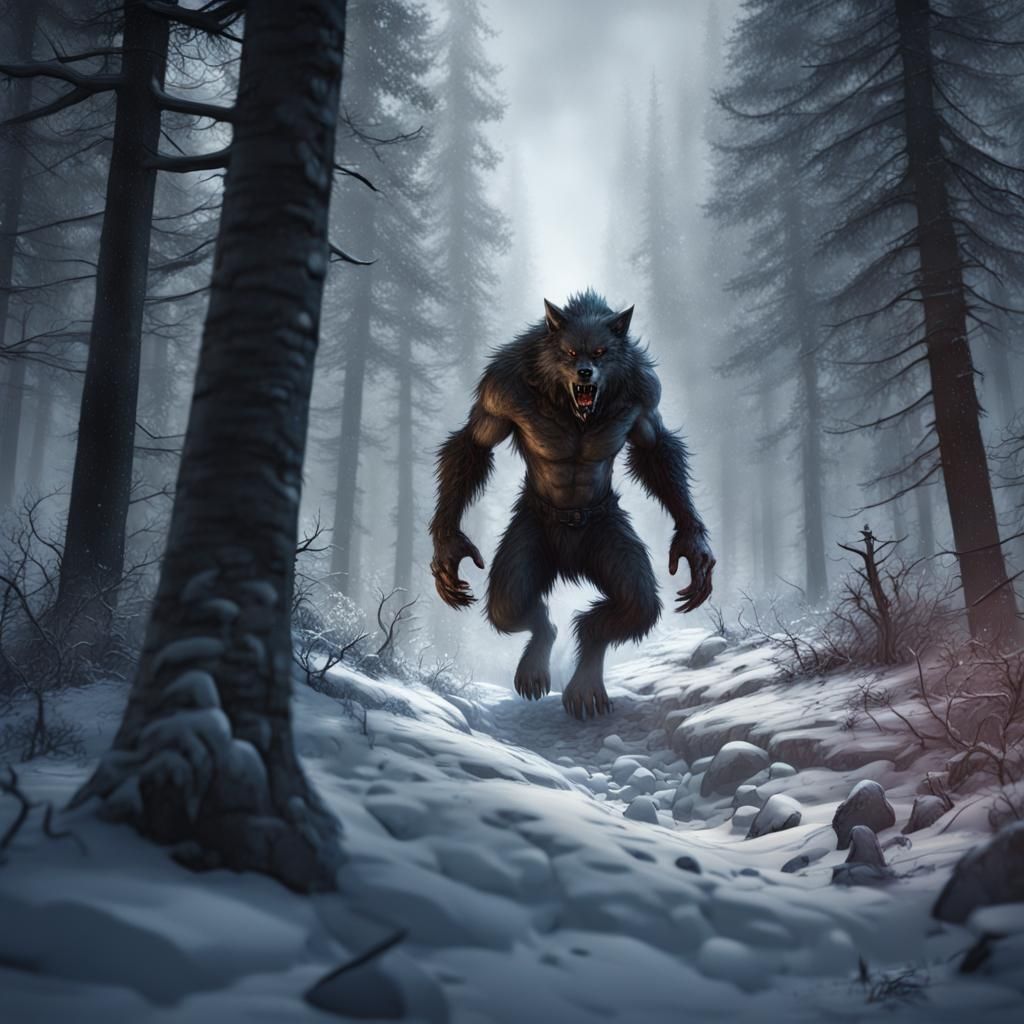 Frenzied Werewolf Hunt: Detailed Matte Painting