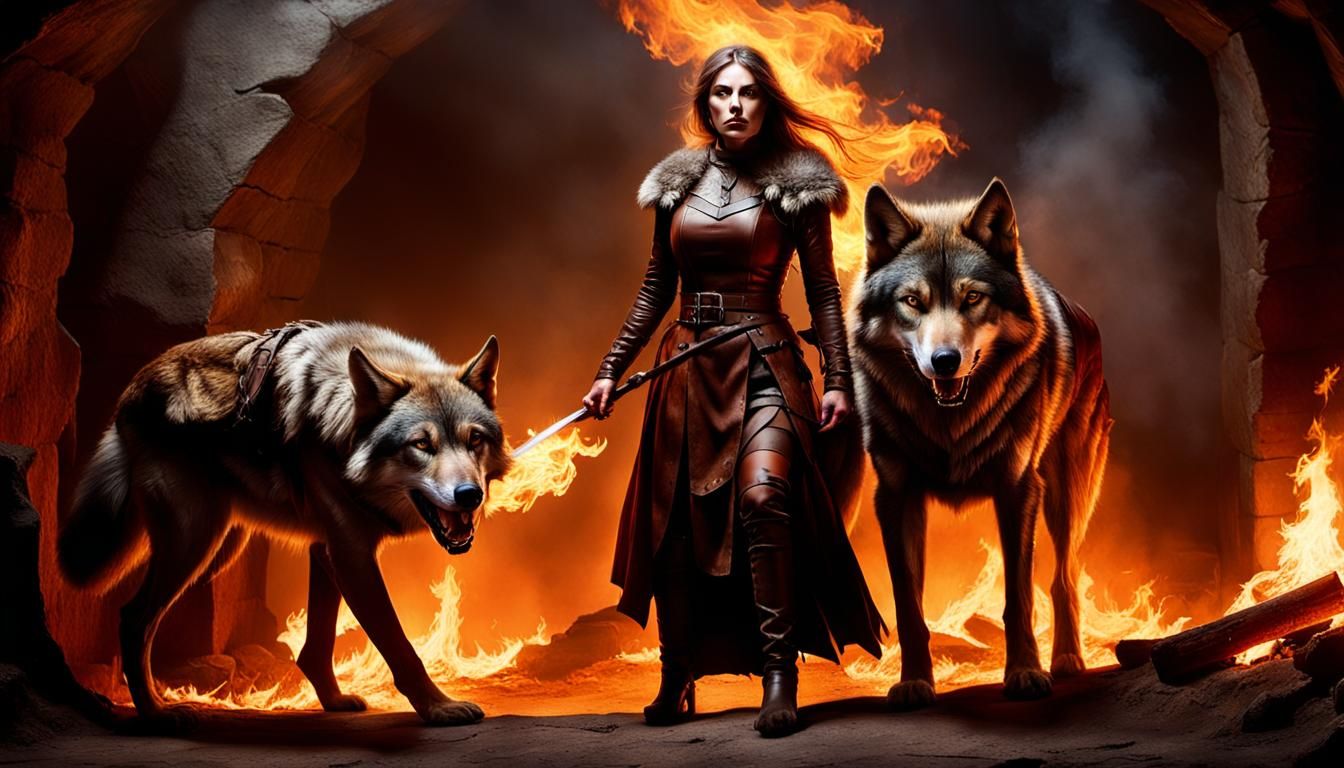 Medieval Wolf Mistress in Firelight