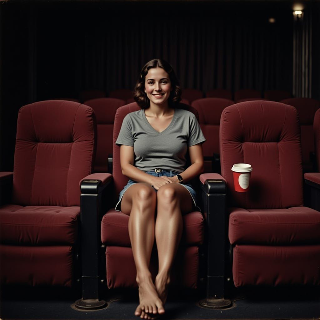 Woman Smiling in Movie Theater Seat