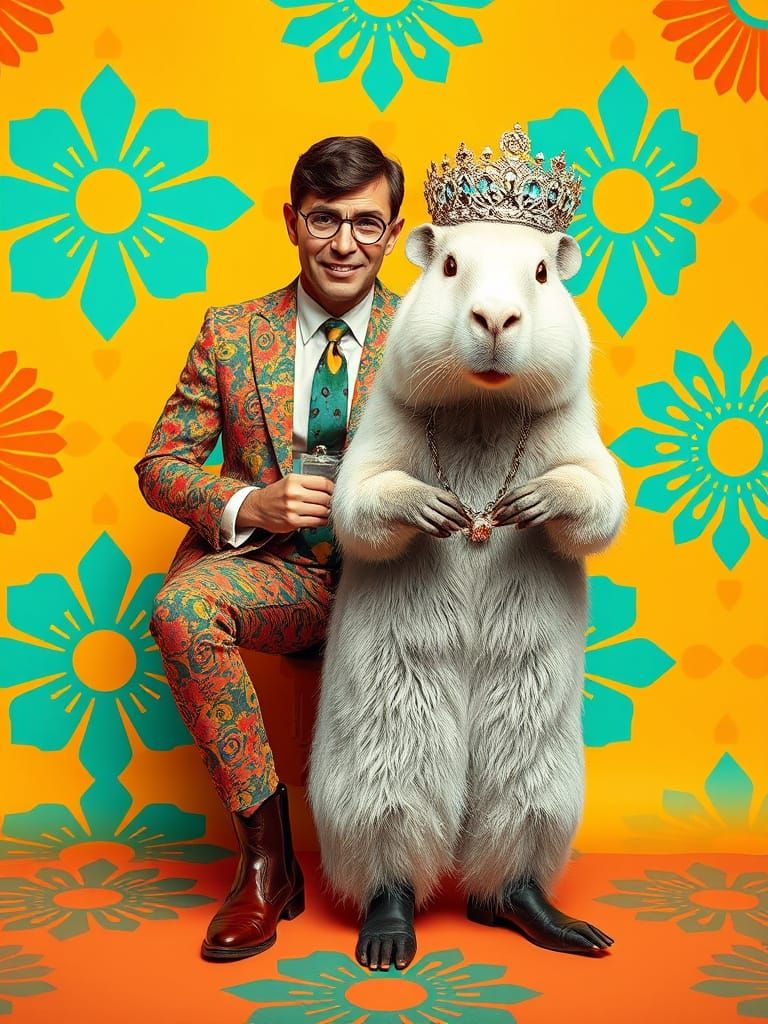 Mod English Designer with Regal Capybara in Bright Pop-Art S...