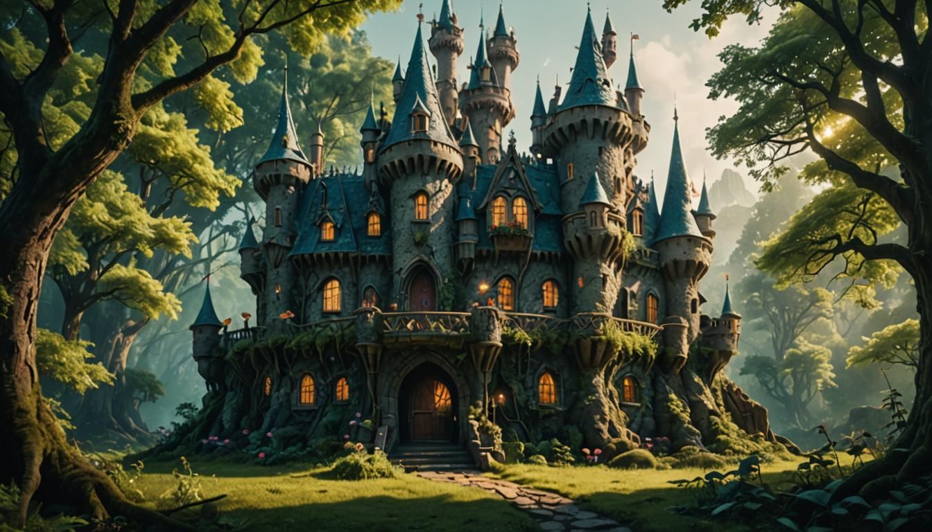 Enchanted Fairy Castle in Mystical Forest