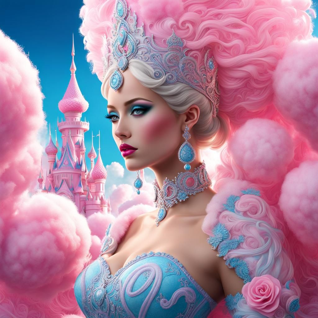 Cotton Candy Goddess in Ice Bubble, Hyper Realistic Render