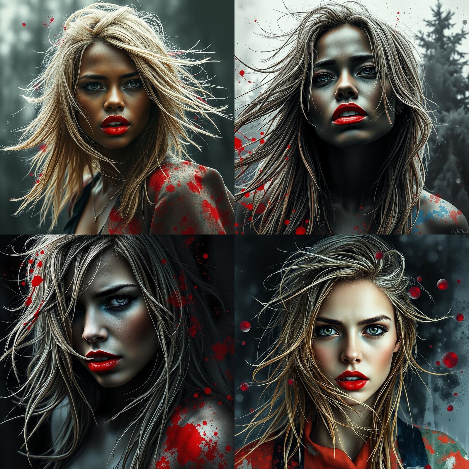 Distressed Beauty in Tenebrism with Watercolor Accents