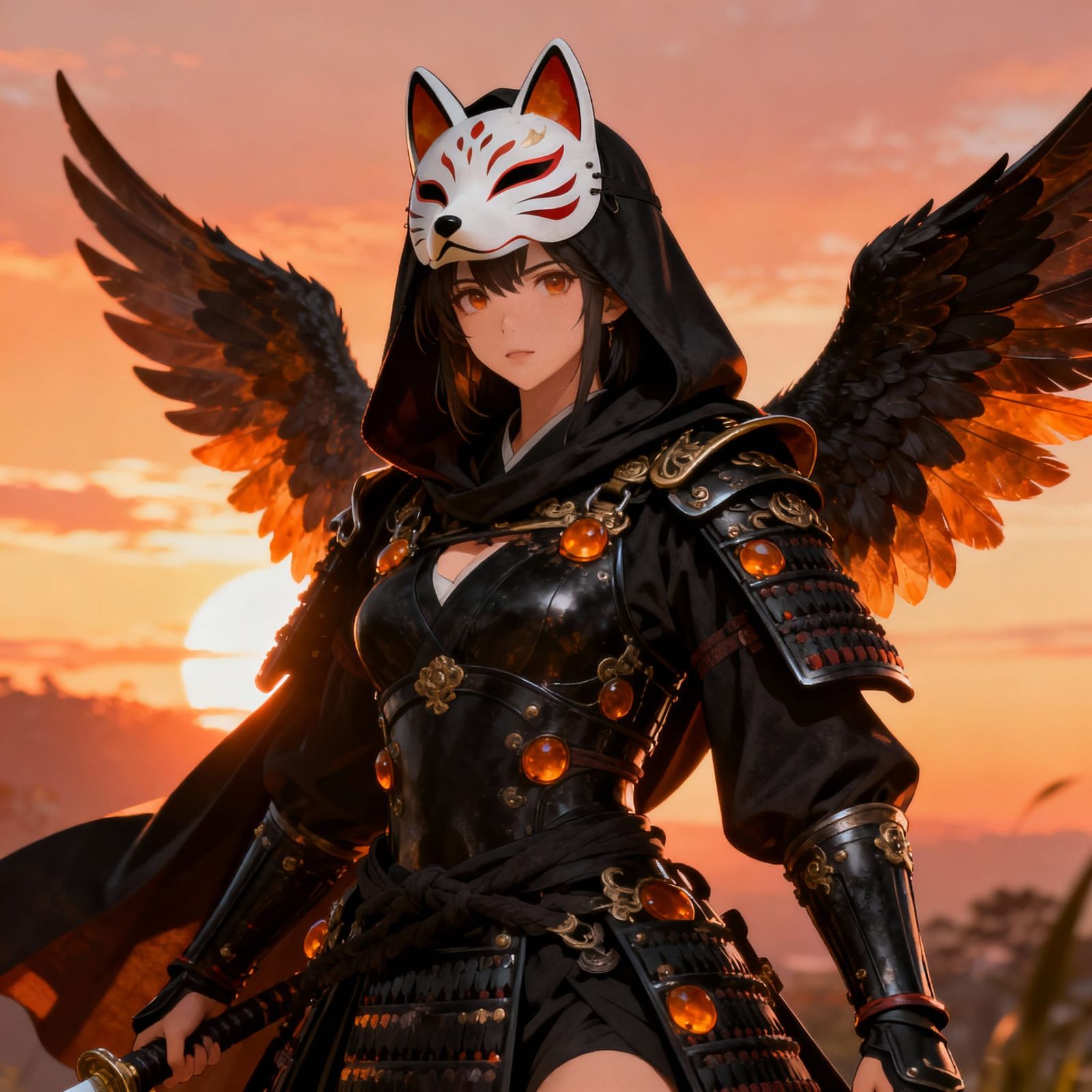 Immortal Ronin Monster Hunter in Ornate Armor with Wings