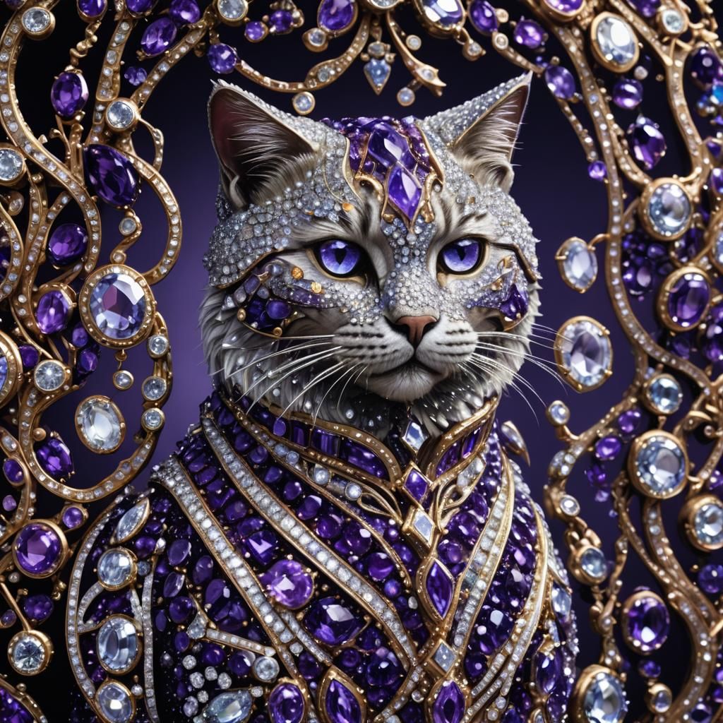 Diamond and Amethyst Siamese Cat Purse