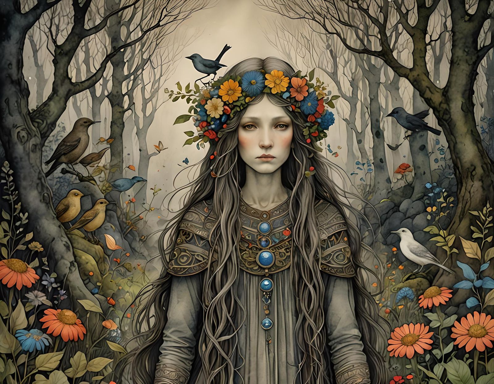 Portrait of an enchantingly beautiful woman like John Bauer....