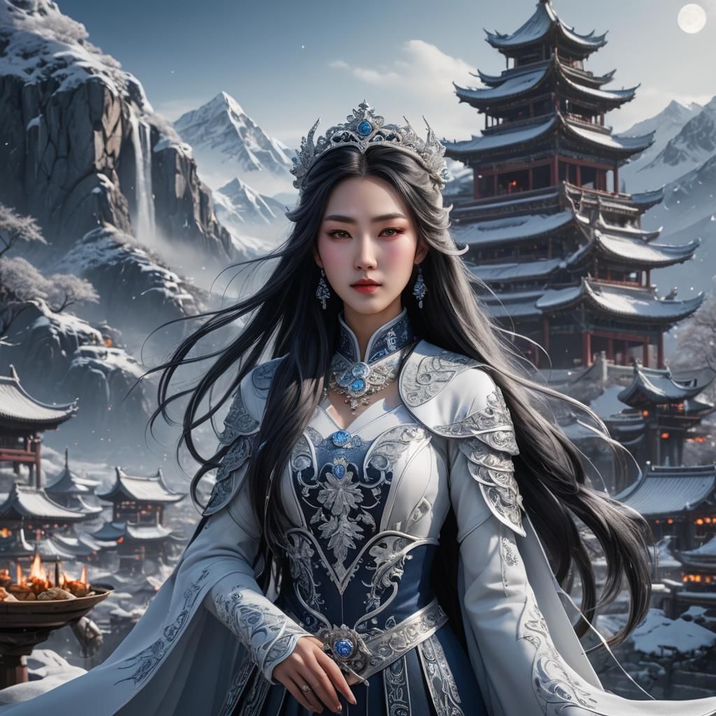 Princess Xianxia in light whithe and midnight silver. Snowy ...