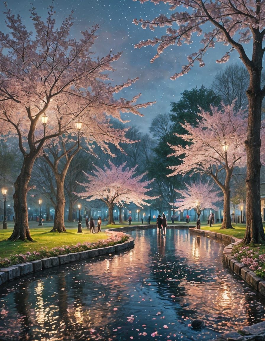 Romantic Japanese City Park at Twilight